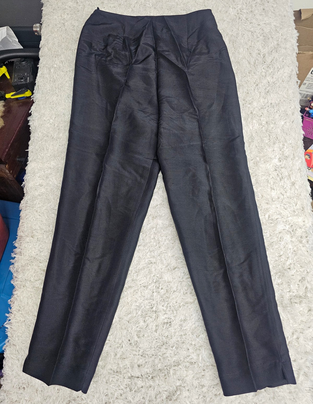 Clio Black Silk Pants Womens Size 8 26x28 Trousers Straight Leg High Waist Dress